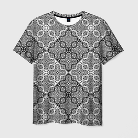 Мужская футболка 3D с принтом Черно-белый орнамент  , 100% полиэфир | прямой крой, круглый вырез горловины, длина до линии бедер | Тематика изображения на принте: абстрактный | ажурный | арабский | восточный | кружева | кружевной | современный | черно белый | черный