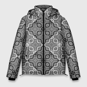 Мужская зимняя куртка 3D с принтом Черно белый орнамент в Екатеринбурге, верх — 100% полиэстер; подкладка — 100% полиэстер; утеплитель — 100% полиэстер | длина ниже бедра, свободный силуэт Оверсайз. Есть воротник-стойка, отстегивающийся капюшон и ветрозащитная планка. 

Боковые карманы с листочкой на кнопках и внутренний карман на молнии. | Тематика изображения на принте: абстрактный | ажурный | арабский | восточный | кружева | кружевной | современный | черно белый | черный