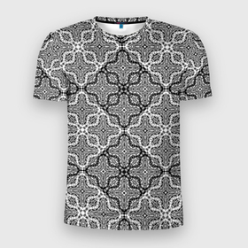 Мужская футболка 3D спортивная с принтом Черно-белый орнамент  в Белгороде, 100% полиэстер с улучшенными характеристиками | приталенный силуэт, круглая горловина, широкие плечи, сужается к линии бедра | Тематика изображения на принте: абстрактный | ажурный | арабский | восточный | кружева | кружевной | современный | черно белый | черный