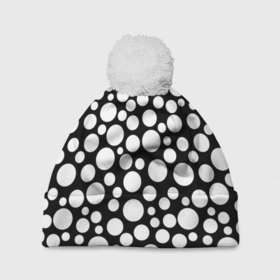 Шапка 3D c помпоном с принтом Черно-белый горох в Петрозаводске, 100% полиэстер | универсальный размер, печать по всей поверхности изделия | в горошек | горох | детский | женский | модный | ретро | черно белый