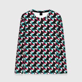 Мужской лонгслив 3D с принтом Красно-черный абстрактный узор в Тюмени, 100% полиэстер | длинные рукава, круглый вырез горловины, полуприлегающий силуэт | Тематика изображения на принте: абстрактный | геометрические фигуры | модный | молодежный | ртеугольники | современный