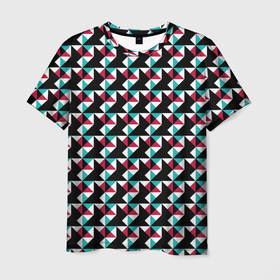 Мужская футболка 3D с принтом Красно-черный абстрактный узор , 100% полиэфир | прямой крой, круглый вырез горловины, длина до линии бедер | абстрактный | геометрические фигуры | модный | молодежный | ртеугольники | современный