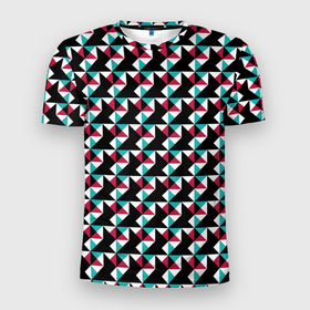 Мужская футболка 3D спортивная с принтом Красно-черный абстрактный узор в Кировске, 100% полиэстер с улучшенными характеристиками | приталенный силуэт, круглая горловина, широкие плечи, сужается к линии бедра | абстрактный | геометрические фигуры | модный | молодежный | ртеугольники | современный