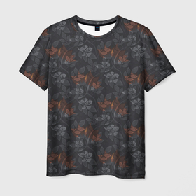 Мужская футболка 3D с принтом Серо-коричневый цветочный узор в Санкт-Петербурге, 100% полиэфир | прямой крой, круглый вырез горловины, длина до линии бедер | абстрактные цветы | женский | коричневый | модный | серый | цветочный | цветы