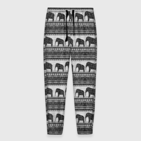 Мужские брюки 3D с принтом Черно-белый узор слоны в Новосибирске, 100% полиэстер | манжеты по низу, эластичный пояс регулируется шнурком, по бокам два кармана без застежек, внутренняя часть кармана из мелкой сетки | африканский | монохромный узор | орнамент | полосы | серый | серый и черный | слоны | этнический