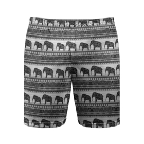 Мужские шорты спортивные с принтом Черно-белый узор слоны в Екатеринбурге,  |  | африканский | монохромный узор | орнамент | полосы | серый | серый и черный | слоны | этнический