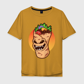 Мужская футболка хлопок Oversize с принтом Шаурма - зомби , 100% хлопок | свободный крой, круглый ворот, “спинка” длиннее передней части | zombie | зомби | лаваш | хеллоуин | шаверма | шаурма