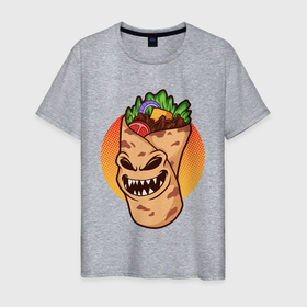 Мужская футболка хлопок с принтом Шаурма - зомби в Тюмени, 100% хлопок | прямой крой, круглый вырез горловины, длина до линии бедер, слегка спущенное плечо. | zombie | зомби | лаваш | хеллоуин | шаверма | шаурма