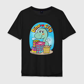 Мужская футболка хлопок Oversize с принтом Dino city , 100% хлопок | свободный крой, круглый ворот, “спинка” длиннее передней части | city | dino | город | город динозавров | дино | динозавр | динозаврик