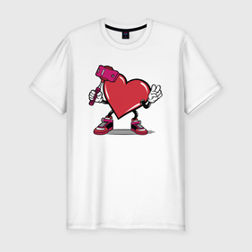 Мужская футболка хлопок Slim с принтом Сердечко сэлфи в Тюмени, 92% хлопок, 8% лайкра | приталенный силуэт, круглый вырез ворота, длина до линии бедра, короткий рукав | peace | selfi | мир | сердечко | сердце | сэлфи | фотка