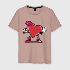 Мужская футболка хлопок с принтом Сердечко сэлфи в Новосибирске, 100% хлопок | прямой крой, круглый вырез горловины, длина до линии бедер, слегка спущенное плечо. | peace | selfi | мир | сердечко | сердце | сэлфи | фотка
