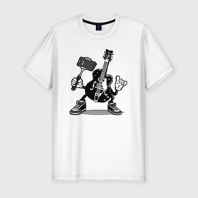 Мужская футболка хлопок Slim с принтом Гитара сэлфи в Тюмени, 92% хлопок, 8% лайкра | приталенный силуэт, круглый вырез ворота, длина до линии бедра, короткий рукав | peace | selfi | гитара | мир | рок | рокер | сэлфи | фотка | электрогитара