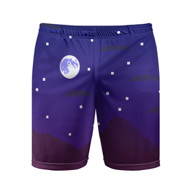 Мужские шорты спортивные с принтом Пиксельная ночь | 8 bit  в Белгороде,  |  | pixel 8 bit | pixelart | горы | луна 8 bit | ночной город | ночь 8 bit | пиксель