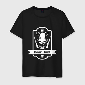 Мужская футболка хлопок с принтом Король кабанов в Тюмени, 100% хлопок | прямой крой, круглый вырез горловины, длина до линии бедер, слегка спущенное плечо. | for hunt | for hunter | hunt | hunter | weapon | дичь | оружие | охота | охотник | охотникам | охотнику | охотнице