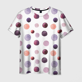 Мужская футболка 3D с принтом Акварельные сиреневые круги в Кировске, 100% полиэфир | прямой крой, круглый вырез горловины, длина до линии бедер | акварель | круги | розовый | сиреневый | фиолетовый