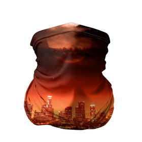 Бандана-труба 3D с принтом Закат в Нью Йорке в Новосибирске, 100% полиэстер, ткань с особыми свойствами — Activecool | плотность 150‒180 г/м2; хорошо тянется, но сохраняет форму | Тематика изображения на принте: город | закат | красный | луна | мегаполис | месяц | нью йорк | яркий