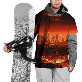 Накидка на куртку 3D с принтом Закат в Нью Йорке в Кировске, 100% полиэстер |  | город | закат | красный | луна | мегаполис | месяц | нью йорк | яркий