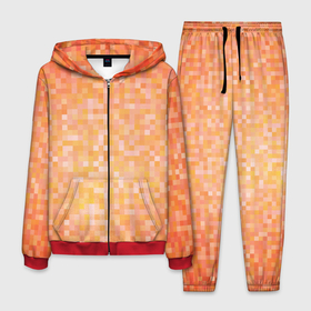 Мужской костюм 3D с принтом Оранжевая пиксель абстракция в Екатеринбурге, 100% полиэстер | Манжеты и пояс оформлены тканевой резинкой, двухслойный капюшон со шнурком для регулировки, карманы спереди | halloween | pixel art | абстракция | оранжевый | осенний | пиксели | пиксель арт | пиксельный | рыжий | хэллоуин