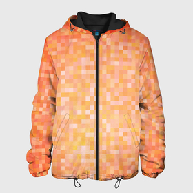 Мужская куртка 3D с принтом Оранжевая пиксель абстракция в Екатеринбурге, ткань верха — 100% полиэстер, подклад — флис | прямой крой, подол и капюшон оформлены резинкой с фиксаторами, два кармана без застежек по бокам, один большой потайной карман на груди. Карман на груди застегивается на липучку | halloween | pixel art | абстракция | оранжевый | осенний | пиксели | пиксель арт | пиксельный | рыжий | хэллоуин