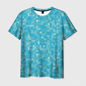 Мужская футболка 3D с принтом Бирюзовая пиксель абстракция в Белгороде, 100% полиэфир | прямой крой, круглый вырез горловины, длина до линии бедер | pixel art | абстракция | бирюзовый | изумрудный | пиксели | пиксель арт | пиксельный
