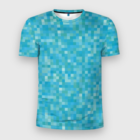 Мужская футболка 3D спортивная с принтом Бирюзовая пиксель абстракция в Екатеринбурге, 100% полиэстер с улучшенными характеристиками | приталенный силуэт, круглая горловина, широкие плечи, сужается к линии бедра | pixel art | абстракция | бирюзовый | изумрудный | пиксели | пиксель арт | пиксельный