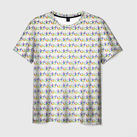 Мужская футболка 3D с принтом Fuck паттерн светлый в Тюмени, 100% полиэфир | прямой крой, круглый вырез горловины, длина до линии бедер | Тематика изображения на принте: мат | надписи | паттерн | прикольные