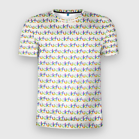 Мужская футболка 3D спортивная с принтом Fuck паттерн светлый в Тюмени, 100% полиэстер с улучшенными характеристиками | приталенный силуэт, круглая горловина, широкие плечи, сужается к линии бедра | Тематика изображения на принте: мат | надписи | паттерн | прикольные