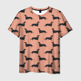 Мужская футболка 3D с принтом Таксы паттерн , 100% полиэфир | прямой крой, круглый вырез горловины, длина до линии бедер | dachshund | маленькие собачки | паттерн | собаки | такса | таксы | черный песик | щенок