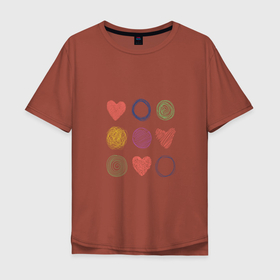 Мужская футболка хлопок Oversize с принтом Цветные сердца и круги в Екатеринбурге, 100% хлопок | свободный крой, круглый ворот, “спинка” длиннее передней части | Тематика изображения на принте: карандаш | круги | рисование | сердце | узор