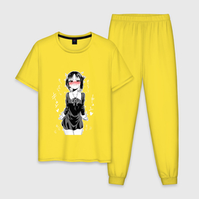 Мужская пижама хлопок с принтом Госпожа Кагуя сердится сенпай , 100% хлопок | брюки и футболка прямого кроя, без карманов, на брюках мягкая резинка на поясе и по низу штанин
 | Тематика изображения на принте: ahegao | anime | chika | girl | kaguya | love is war kaguya sama | manga | sempai | senpai | аниме | госпожа кагуя | госпожа кагуя в любви как на войне | девочка | девушка | кагуя | манга | цундере | чика