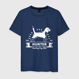 Мужская футболка хлопок с принтом Собака охотник в Новосибирске, 100% хлопок | прямой крой, круглый вырез горловины, длина до линии бедер, слегка спущенное плечо. | for hunt | for hunter | hunt | hunter | weapon | дичь | оружие | охота | охотник | охотникам | охотнику | охотнице