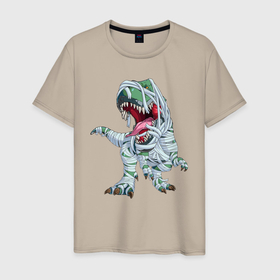 Мужская футболка хлопок с принтом Динозавр-мумия в Курске, 100% хлопок | прямой крой, круглый вырез горловины, длина до линии бедер, слегка спущенное плечо. | tyrannosaurus | бинты | динозавр | дракон | мумия | тиранозавр | ящер