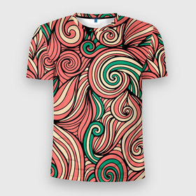 Мужская футболка 3D спортивная с принтом Алые листья в Санкт-Петербурге, 100% полиэстер с улучшенными характеристиками | приталенный силуэт, круглая горловина, широкие плечи, сужается к линии бедра | алый | арт | красный | ткань | узор