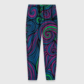 Мужские брюки 3D с принтом Сказочный лес в Санкт-Петербурге, 100% полиэстер | манжеты по низу, эластичный пояс регулируется шнурком, по бокам два кармана без застежек, внутренняя часть кармана из мелкой сетки | аква | дизайн | зеленый | узор | фиолетовый