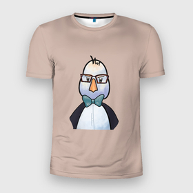 Мужская футболка 3D спортивная с принтом Умная птица  , 100% полиэстер с улучшенными характеристиками | приталенный силуэт, круглая горловина, широкие плечи, сужается к линии бедра | bird | brain | scientist | голубь | мозг | очки | пингвин | птица | учёный