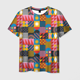 Мужская футболка 3D с принтом Печворк. Мозаика.Настроение , 100% полиэфир | прямой крой, круглый вырез горловины, длина до линии бедер | геометрия | заплатка | квадраты | круги | мозаика | печворк | текстура | фольклор | яркие
