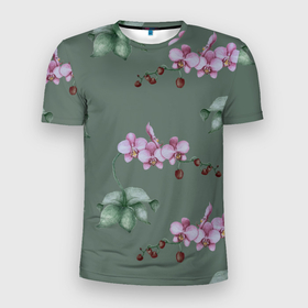 Мужская футболка 3D спортивная с принтом Розовые орхидеи в Петрозаводске, 100% полиэстер с улучшенными характеристиками | приталенный силуэт, круглая горловина, широкие плечи, сужается к линии бедра | 8 марта | flowers | march 8 | spring | ботаническая иллюстрация | весна | день рождения | зеленый | лето | любовь | орхидея | праздник | принт | природа | растения | розовый | цветы