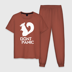 Мужская пижама хлопок с принтом Dont panic (white) в Тюмени, 100% хлопок | брюки и футболка прямого кроя, без карманов, на брюках мягкая резинка на поясе и по низу штанин
 | без паники | белка | опасность | паника | противогаз | скунс | тревога