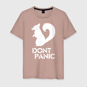 Мужская футболка хлопок с принтом Dont panic (white) , 100% хлопок | прямой крой, круглый вырез горловины, длина до линии бедер, слегка спущенное плечо. | без паники | белка | опасность | паника | противогаз | скунс | тревога