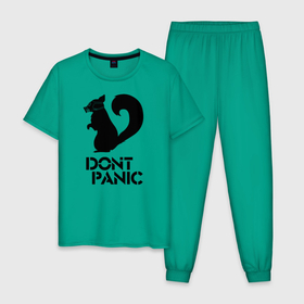 Мужская пижама хлопок с принтом Dont panic (black) в Петрозаводске, 100% хлопок | брюки и футболка прямого кроя, без карманов, на брюках мягкая резинка на поясе и по низу штанин
 | dont panic | без паники | белка | опасность | паника | противогаз | скунс | тревога