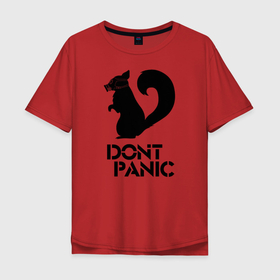 Мужская футболка хлопок Oversize с принтом Dont panic (black) в Тюмени, 100% хлопок | свободный крой, круглый ворот, “спинка” длиннее передней части | dont panic | без паники | белка | опасность | паника | противогаз | скунс | тревога