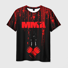 Мужская футболка 3D с принтом ММА в крови в Курске, 100% полиэфир | прямой крой, круглый вырез горловины, длина до линии бедер | Тематика изображения на принте: борьба | драка | кровь | мма | спорт