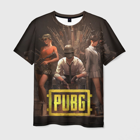 Мужская футболка 3D с принтом PUBG КОРОЛЬ , 100% полиэфир | прямой крой, круглый вырез горловины, длина до линии бедер | девушки | игра | королевскаябитва | онлайн | оружие | пистолет | скин | шлем | шутер