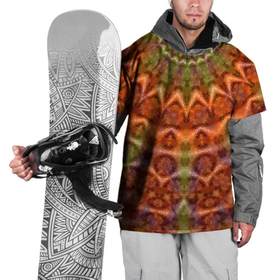 Накидка на куртку 3D с принтом Оранжево-оливковый калейдоскоп в Белгороде, 100% полиэстер |  | калейдоскоп | коричневый | круглый орнамент | модный | мозаика | мозаичный узор | оливковый | оранжевый | орнамент | этнический