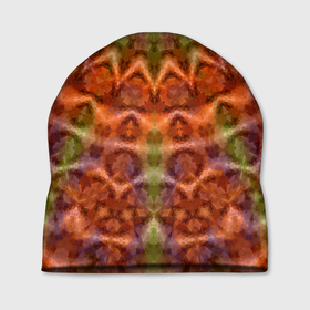 Шапка 3D с принтом Оранжево-оливковый калейдоскоп в Новосибирске, 100% полиэстер | универсальный размер, печать по всей поверхности изделия | калейдоскоп | коричневый | круглый орнамент | модный | мозаика | мозаичный узор | оливковый | оранжевый | орнамент | этнический