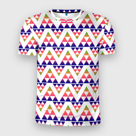 Мужская футболка 3D Slim с принтом Геометрический узор в виде треугольников в Белгороде, 100% полиэстер с улучшенными характеристиками | приталенный силуэт, круглая горловина, широкие плечи, сужается к линии бедра | 