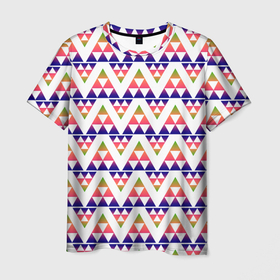 Мужская футболка 3D с принтом Геометрический узор в виде треугольников в Белгороде, 100% полиэфир | прямой крой, круглый вырез горловины, длина до линии бедер | 