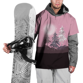 Накидка на куртку 3D с принтом Розовое сияние  , 100% полиэстер |  | Тематика изображения на принте: елка | ель | зима | коричневый и розовый | лес | луна | мозаика | мозаичный узор | новогодний | розовый | солнце | утро