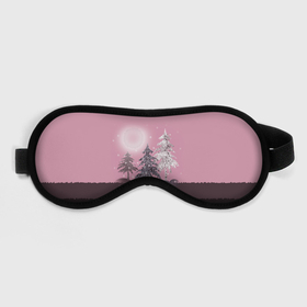 Маска для сна 3D с принтом Розовое сияние  в Санкт-Петербурге, внешний слой — 100% полиэфир, внутренний слой — 100% хлопок, между ними — поролон |  | елка | ель | зима | коричневый и розовый | лес | луна | мозаика | мозаичный узор | новогодний | розовый | солнце | утро