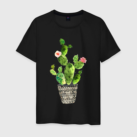 Мужская футболка хлопок с принтом Я колючий только с наружи  в Новосибирске, 100% хлопок | прямой крой, круглый вырез горловины, длина до линии бедер, слегка спущенное плечо. | акварель | горшок | кактус | колючий | орнамент | растение | цветок | я колючий только с наружи